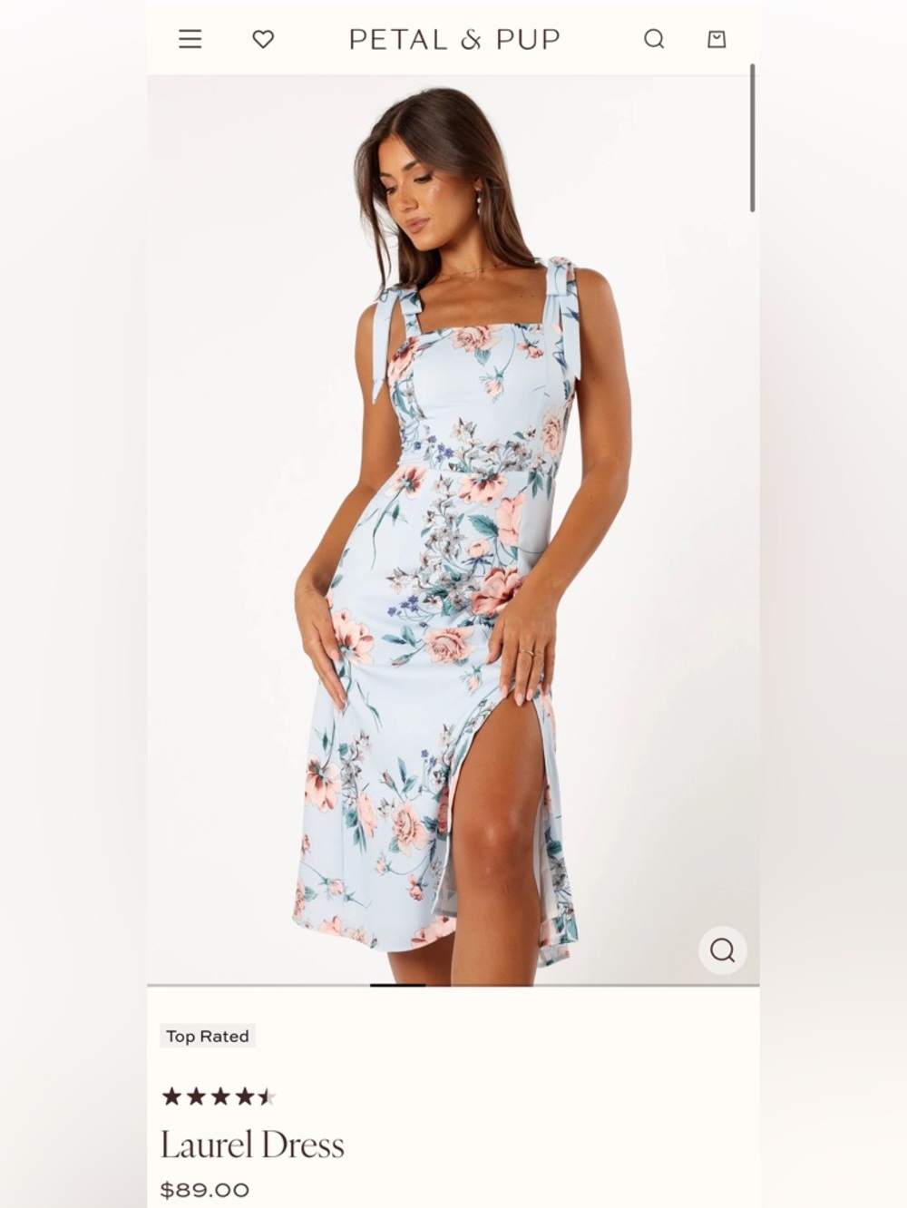 Petal & Pup Light Blue Floral Tie-Shoulder Midi Dress